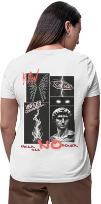 Fighterhero Printed Women Round Neck White T-Shirt