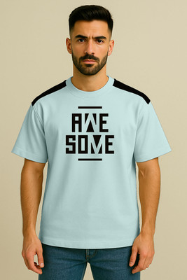 Culish Trend Graphic Print Men Round Neck Blue T-Shirt