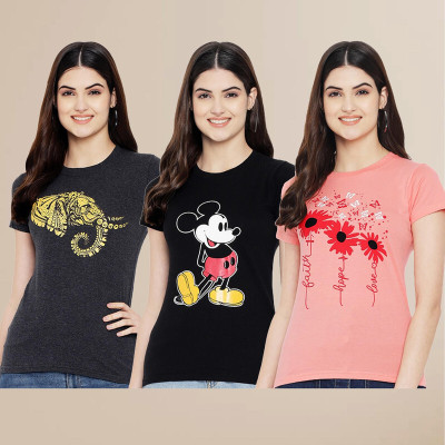 METRONAUT Printed Women Round Neck Multicolor T-Shirt