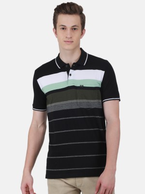 DUKE Striped Men Polo Neck Black T-Shirt