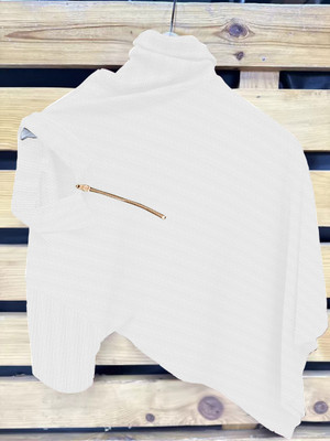 KAJARU Striped Men Zip Neck White T-Shirt