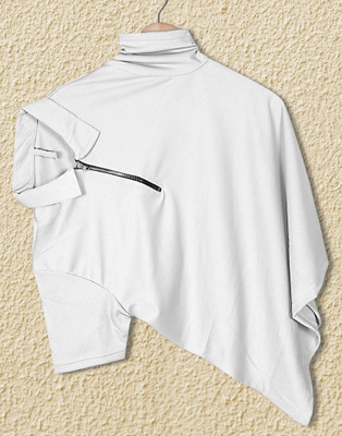 PRAIZY Solid Men Zip Neck White T-Shirt