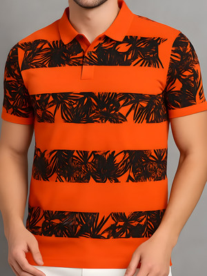 Hushbucks Printed Men Polo Neck Orange T-Shirt