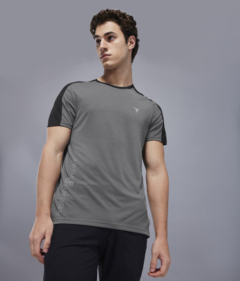TECHNOSPORT Solid Men Crew Neck Grey T-Shirt