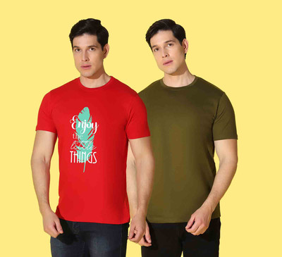 WOOSTRO Typography Men Round Neck Red, Green T-Shirt