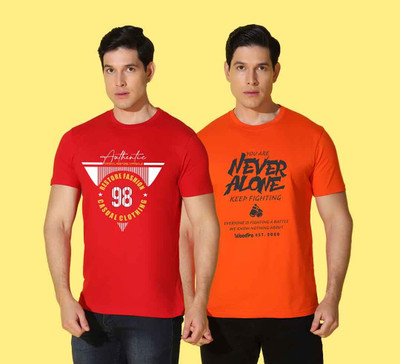 WOOSTRO Typography Men Round Neck Red, Orange T-Shirt
