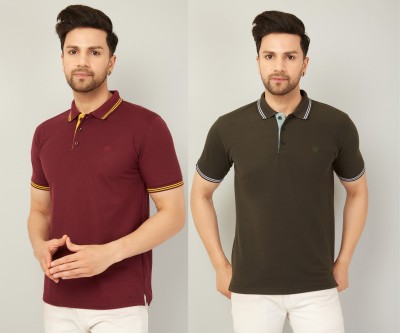 We Perfect Solid Men Polo Neck Maroon, Green T-Shirt