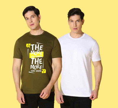 WOOSTRO Typography Men Round Neck White, Green T-Shirt