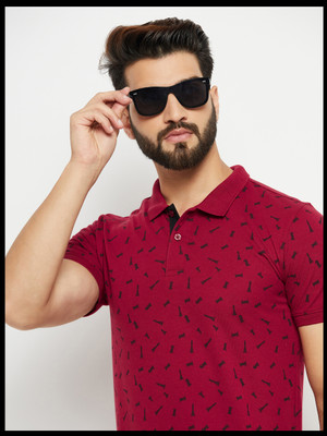 METRONAUT Printed Men Polo Neck Maroon T-Shirt