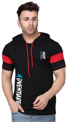 MINISTRY OF FRIENDS Typography Men Hooded Neck Black, Red T-Shirt