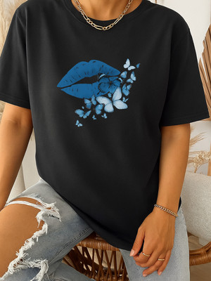 SZN Printed, Graphic Print Women Round Neck Black T-Shirt