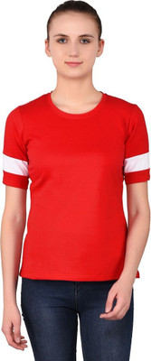 Lawful Casual Solid Women Round Neck Red T-Shirt