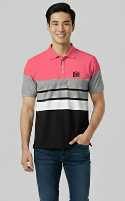 KIYATRA Colorblock Men Polo Neck Pink T-Shirt