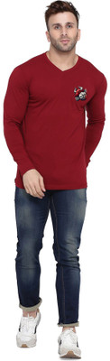 tfurnish Printed Men V Neck Maroon T-Shirt