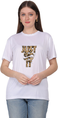 Anabia Printed Women Round Neck White T-Shirt