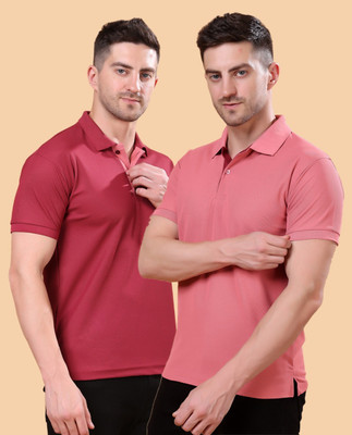 Moda Rapido Solid Men Polo Neck Maroon, Pink T-Shirt