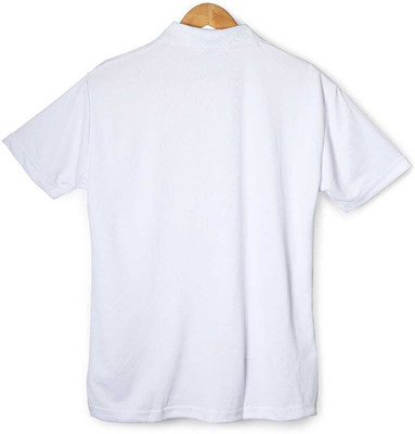 Global Hub Self Design Men Polo Neck White T-Shirt