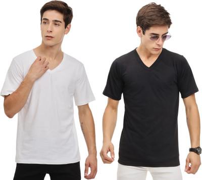 TheNixon Solid Men V Neck White, Black T-Shirt