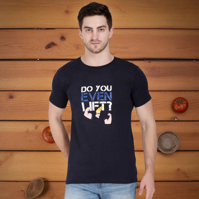 Faricon Trend Printed Men Round Neck Black T-Shirt