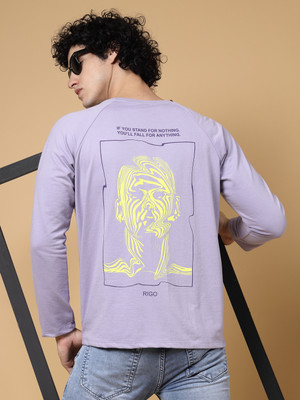 RIGO Printed, Typography Men Round Neck Purple T-Shirt