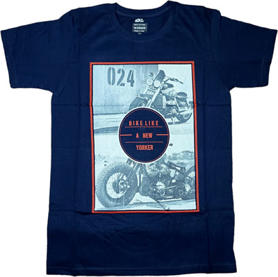 BMF Printed Men Round Neck Dark Blue T-Shirt