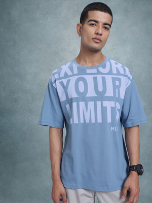 Roadster Printed Men Round Neck Blue T-Shirt