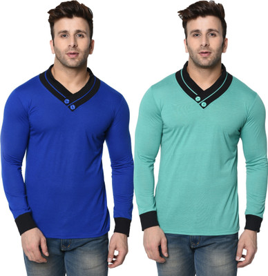 Adorbs Trend Colorblock Men Shawl Neck Blue, Light Green T-Shirt