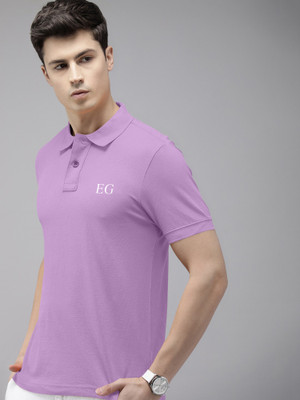 THE EG STORE Solid Men Polo Neck Purple T-Shirt