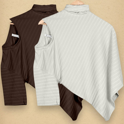 PRAIZY Striped Men Round Neck Brown, White T-Shirt