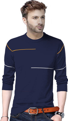 Reya Striped Men Round Neck Blue T-Shirt