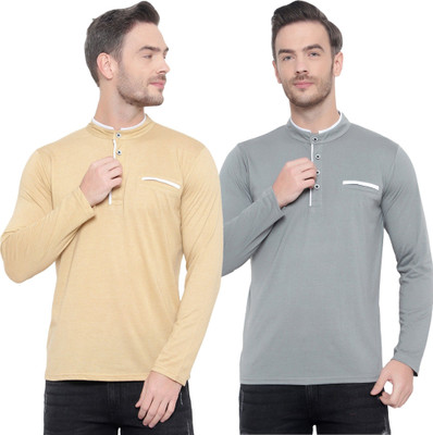 JB Jangoboy Solid Men Henley Neck Multicolor T-Shirt