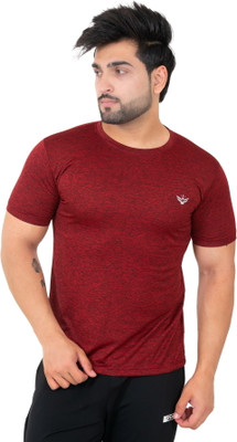 AMOLDO Solid Men Round Neck Maroon T-Shirt