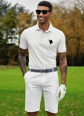 Siya Fashion Printed Men Polo Neck White T-Shirt