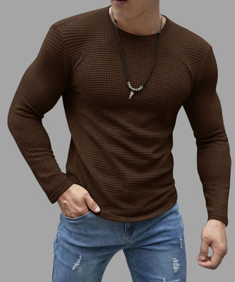 Hey Dude Solid Men Round Neck Brown T-Shirt