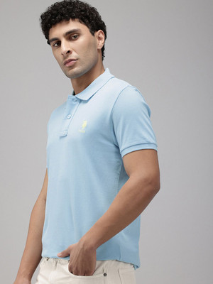 U.S. POLO ASSN. Solid Men Polo Neck Light Blue T-Shirt