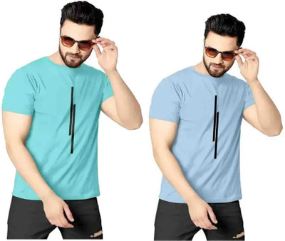 MISTY COLLECTION Striped Men Round Neck Light Blue, Light Green T-Shirt