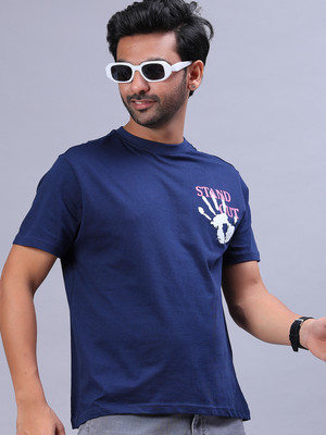 V-MART Printed Men Round Neck Blue T-Shirt