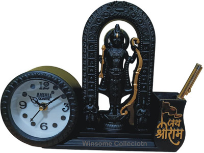 WINSOME COLLECTION Analog Shree Ram Lala Idol Murti Statue With Pen Stand Holder Clock