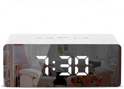 HVG TRADERS Digital White and silver mirror color Clock