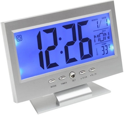 KH Store Analog-Digital Silver Clock