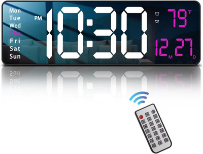 DHAVJ Digital Black Body with White & Pink LED Display Clock