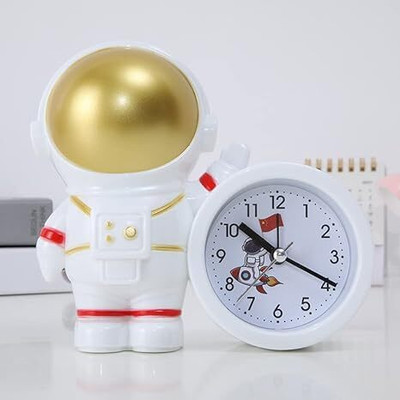 PaxMore Analog ™ Silver Astronaut Shaped Alarm Clock Children,Table Clock Alarm 2 in1 Clock