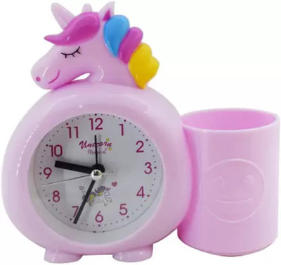 Urban Festivities Analog Unicorn Alarm Table Clock with Pen / Pencil Stand for Kids Multicolor Clock