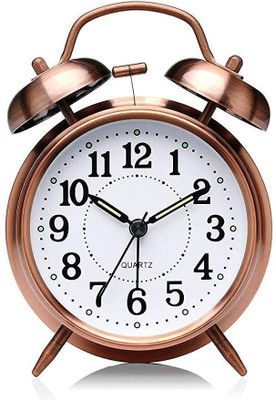 RXP Analog Table Alarm Clock Twin Bell Metal Frame With light for Home and Office (Copper) Clock