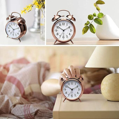 VVG TRADERS Analog Vintage Table Alarm Clock, Metal Twin Bell Analog Display with Night LED Clock