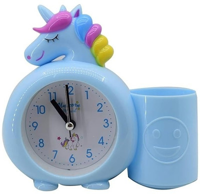 Freedy Analog-Digital 1pc Unicorn Alarm Table Clock with Pen / Pencil Stand for Kids(Multicolor) Clock