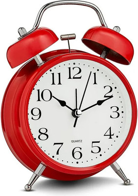 Padma Analog Twin Bell Alarm Clock Round Silent Analog Desk/Non-Ticking with Night Light Clock