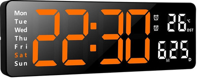 DHAVJ Digital Black with Orange Highlights Clock