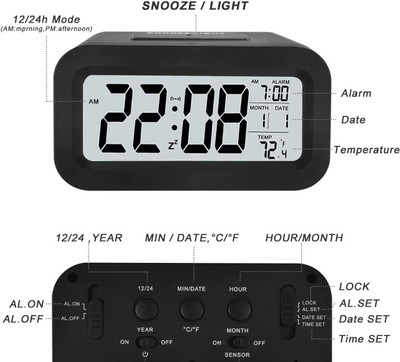 RHONNIUM Digital Black Clock