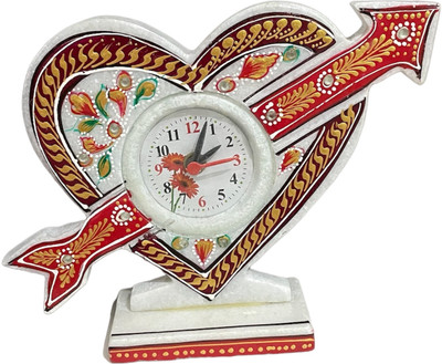 RUBY ART Analog Marble Heart Shaped Table Watch MULTICOLOUR Clock